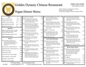Golden Dynasty Vegan Dinner Menu at Golden Dynasty  in Rochester