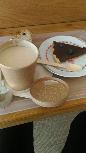 chocolate blueberry pie and the soup of the day which is always vegan:) at Pickles in Lille