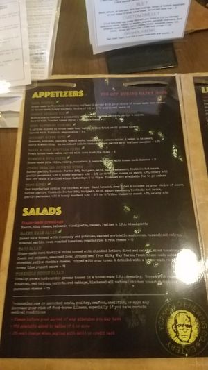 Menu July 2017 - appetizers and salads at Yorkholo Brewing Company in Mansfield