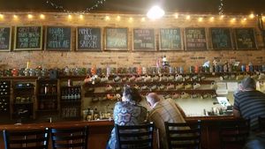 Cool mugs at bar, lots of beer options at Yorkholo Brewing Company in Mansfield