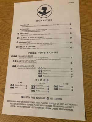 Menu  at Sister Bar in Albuquerque