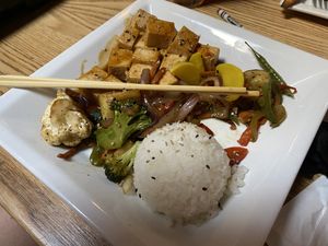 Teriyaki tofu entree - lots of tofu, would have liked more veggies  at The Cultured Pearl in Rehoboth Beach
