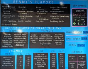 menu at Benny's Donuts in Corvallis