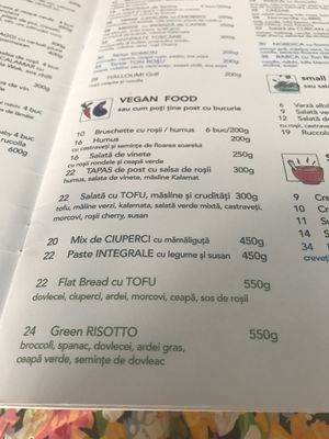 Vegan Menu at Alouette in Bucharest