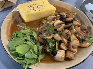 Mushrooms with polenta at Alouette in Bucharest