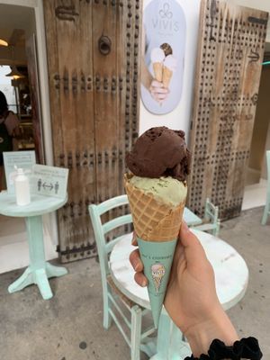 Vegan pistachios chocolate ice cream  at Vivi's Creamery in Ibiza