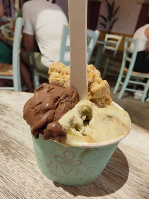 The best peanut ice-cream ever. And the best pistache ice cream ever. It's so tastefully and creamy we could almost NOT handle it. We went back the day after this... To get the sam at Vivi's Creamery in Ibiza