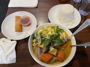 Vegan curry and the last veg spring roll  at Vietnamese Noodle House in North Syracuse