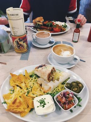 Vegan spicy bean burrito and nachos (can be made vegan by asking for no cheese) at Wags N Tales in Surbiton