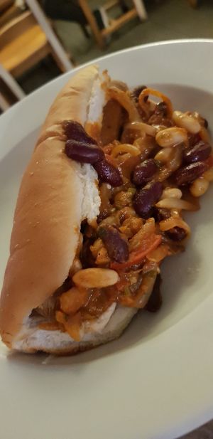Chilli dog at Wags N Tales in Surbiton