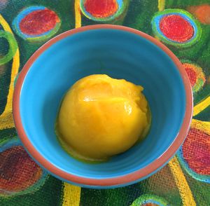 Mango sorbet at  Soo Soom Ba Vegetarian  in Hope Bay