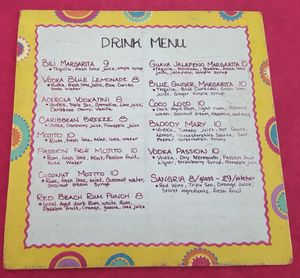 Drink menu at Bili  in Vieques
