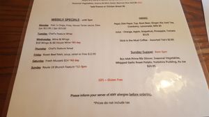 menu at Route 14 in Sooke