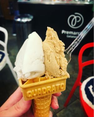 Kinako and Brown Sugar with Thai Coconut at Premarché Gelateria in Kyoto