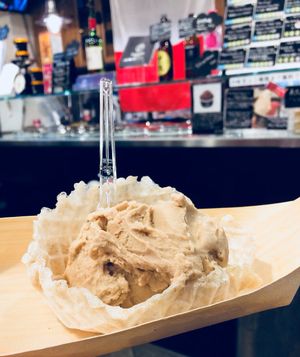 Delicious Brown Gelato in a Ricewaffle cone (gluten, dairy, soy free) ! at Premarché Gelateria in Kyoto