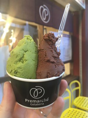 Chocolate and matcha at Premarché Gelateria in Kyoto