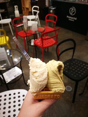 Pistachio and milky & dreamy rice at Premarché Gelateria in Kyoto