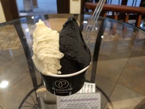 Miso and ninja gelato at Premarché Gelateria in Kyoto