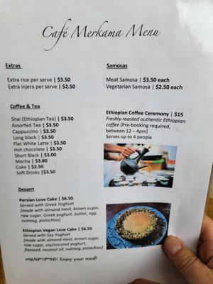 Menu at Café Merkama in Ballarat