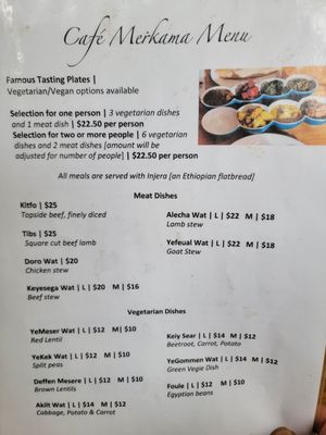 Menu at Café Merkama in Ballarat