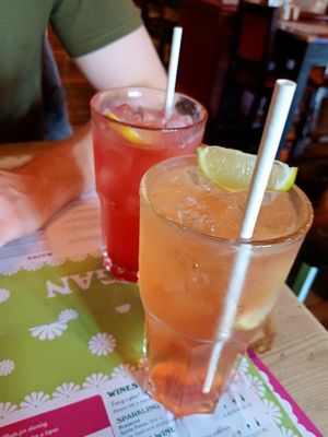 Watermelon iced tea and pink lemonade at Zapato Lounge in Northampton