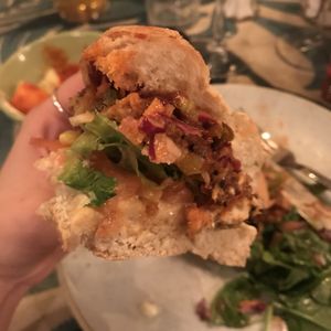 Vegan jackfruit burger at Zapato Lounge in Northampton