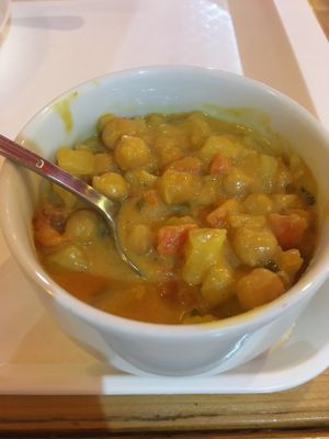 Chickpeas potatoes curry soup! Delicious. The best one! 👍🙏 at Amitabha in Prague