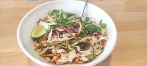 Accustomed vegan thai noodles without fishsauce- they replaced the sauce with soysauce that I really appreciate, price 16 e, big portion,deliciouse at Bowl in Mykonos