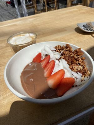 Chocolate smoothie bowl   at Bowl in Mykonos
