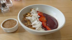 Acai bowl with extra peanut butter at Bowl in Mykonos