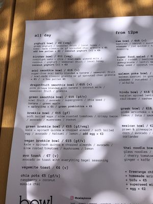 All day menu at Bowl in Mykonos