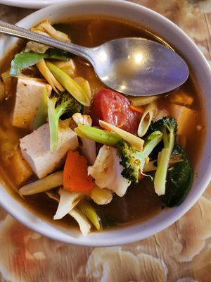 Vegan Tom yum; extra spicy at Dow Vegan Restaurant in Koh Phi Phi