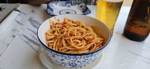 Tomato spaghetti pasta at Dow Vegan Restaurant in Koh Phi Phi