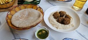 Hummus and Pita with falafel at Dow Vegan Restaurant in Koh Phi Phi