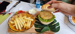 Deep fried potato burger at Dow Vegan Restaurant in Koh Phi Phi