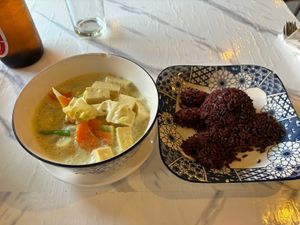 Veg and Tofu Green Curry with Brown Rice  at Dow Vegan Restaurant in Koh Phi Phi