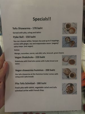 Specials menu  at Dow Vegan Restaurant in Koh Phi Phi
