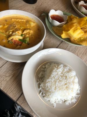 Masaman curry with “chicken” and wontons! at Dow Vegan Restaurant in Koh Phi Phi