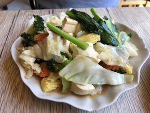 Fried veggies with tofu  at Dow Vegan Restaurant in Koh Phi Phi