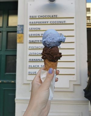 Chocolate and I forgot what the other was at Tribeca Ice Cream in Berlin