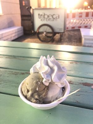 Lucuma pistachio, oat milk stracciatella and cream   at Tribeca Ice Cream in Berlin