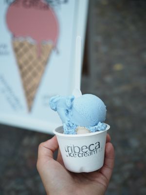 Blue coconut and salted maca caramel ice cream at Tribeca Ice Cream in Berlin