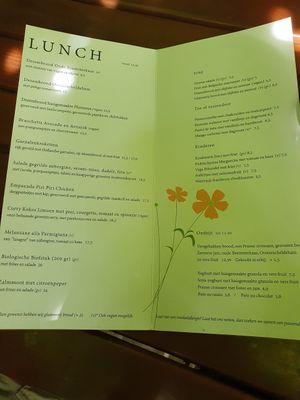 Menukaart at De Zeeuwse Hemel in Zierikzee