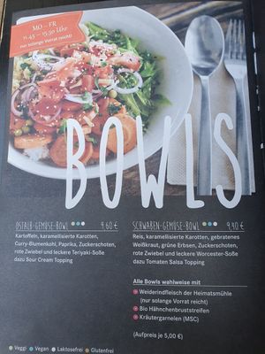 Vegan bowl menu at Rosmarie in Aalen