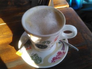 Oatmilk Cappuccino. Not good at all because of the oatmilk's sweet taste and inability to form good foam. at Rosmarie in Aalen