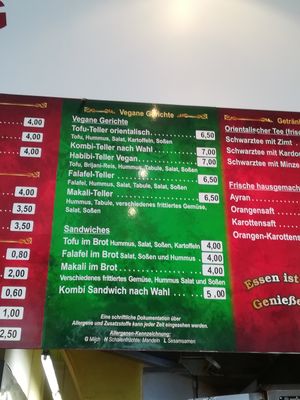 Vegan menu at Kabibi in Karlsruhe