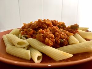 Vegan bolognesa pasta! at Pizzeria La Faina in Malaga