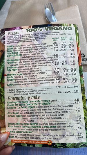 Carta  at Pizzeria La Faina in Malaga