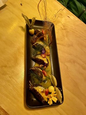 Mango ravioli (dessert)  at Chia Vegan Restaurant in Cusco