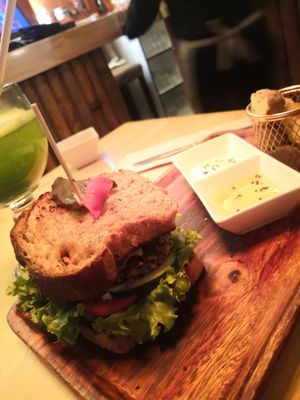 Burger at Chia Vegan Restaurant in Cusco